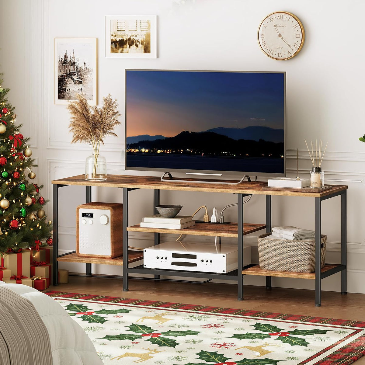 Rustic Power Outlet Industrial TV Console