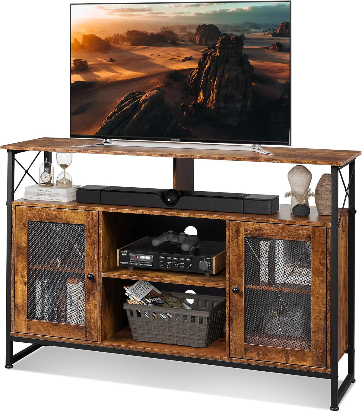 Rustic Brown Farmhouse Tall TV Console