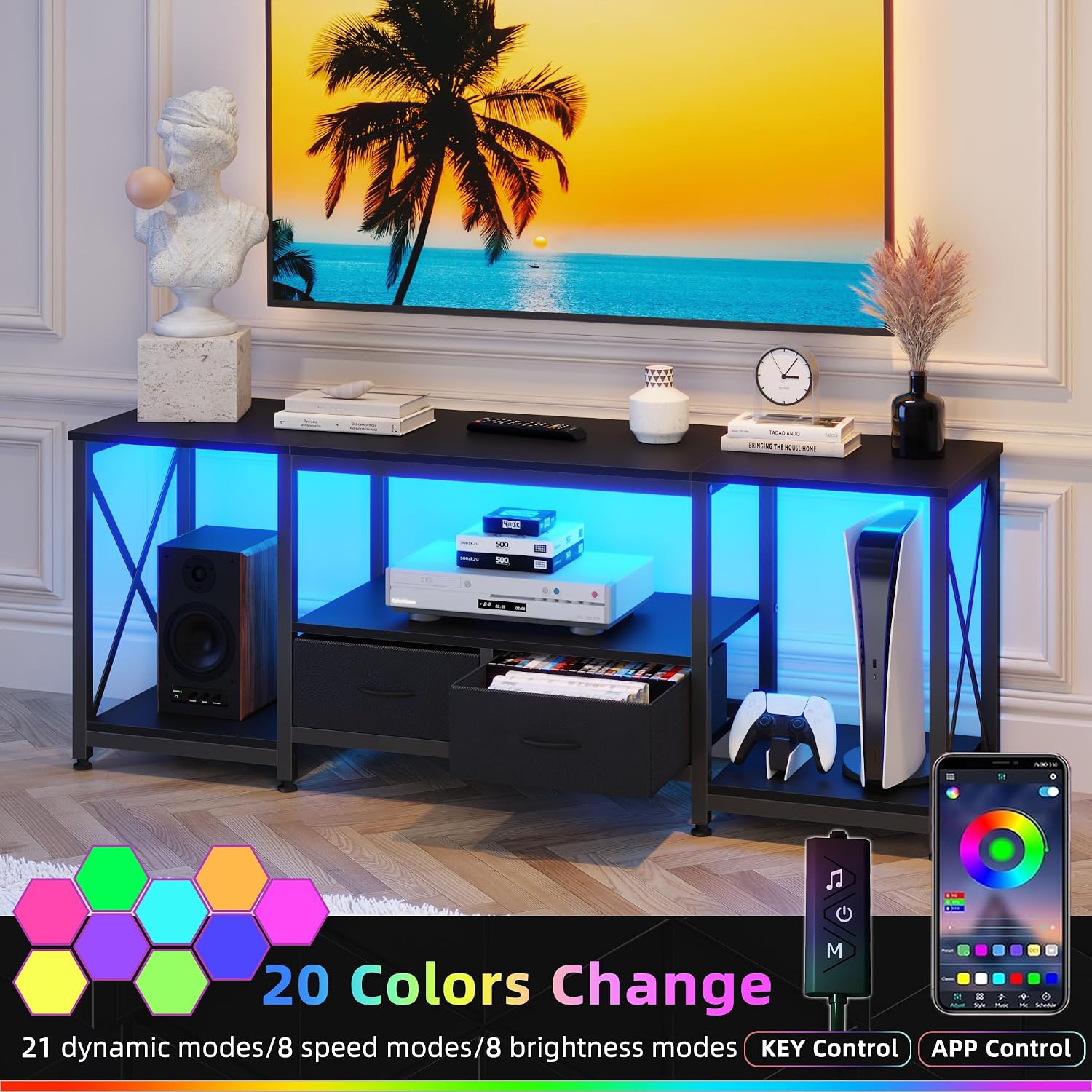 Black Industrial Fabric Drawer TV Stand