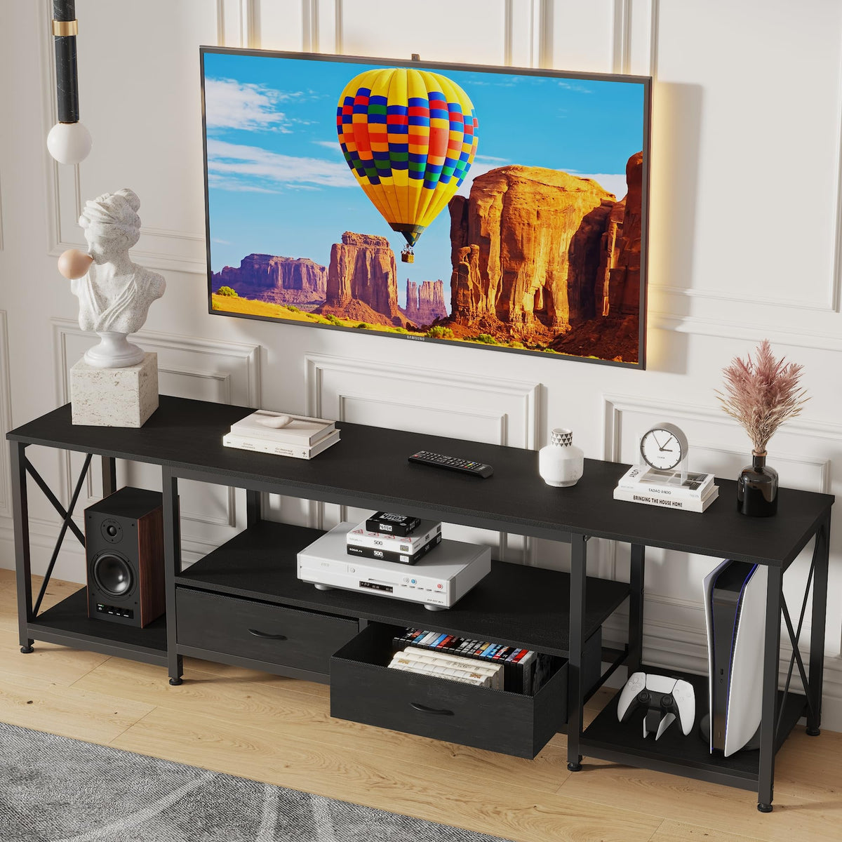 Black Industrial Fabric Drawer TV Stand
