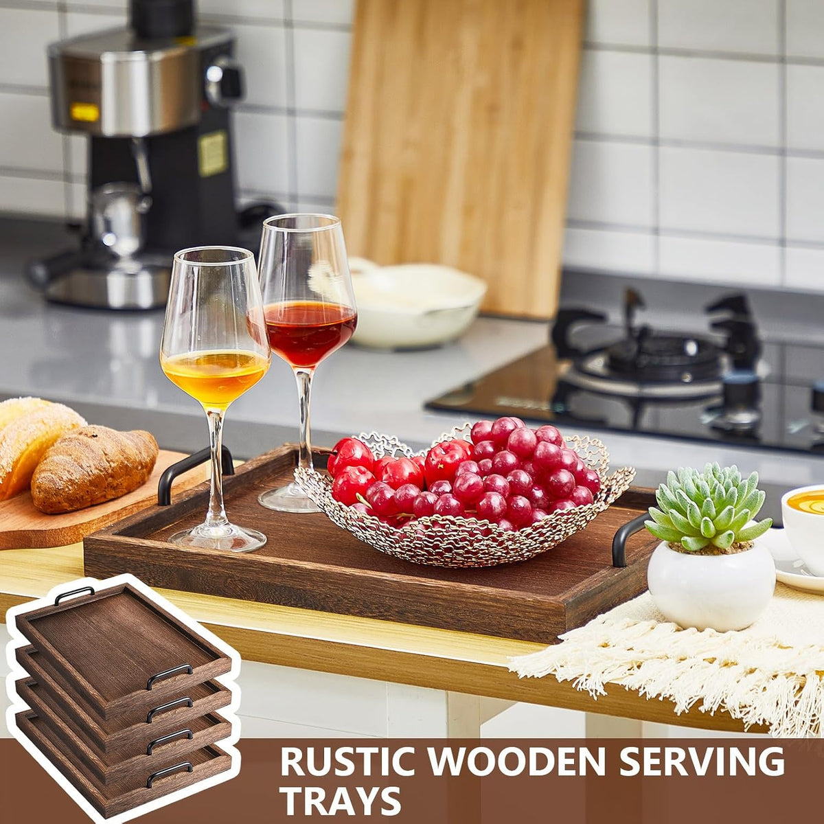 Rustic Brown Handle Wooden Serving Trays