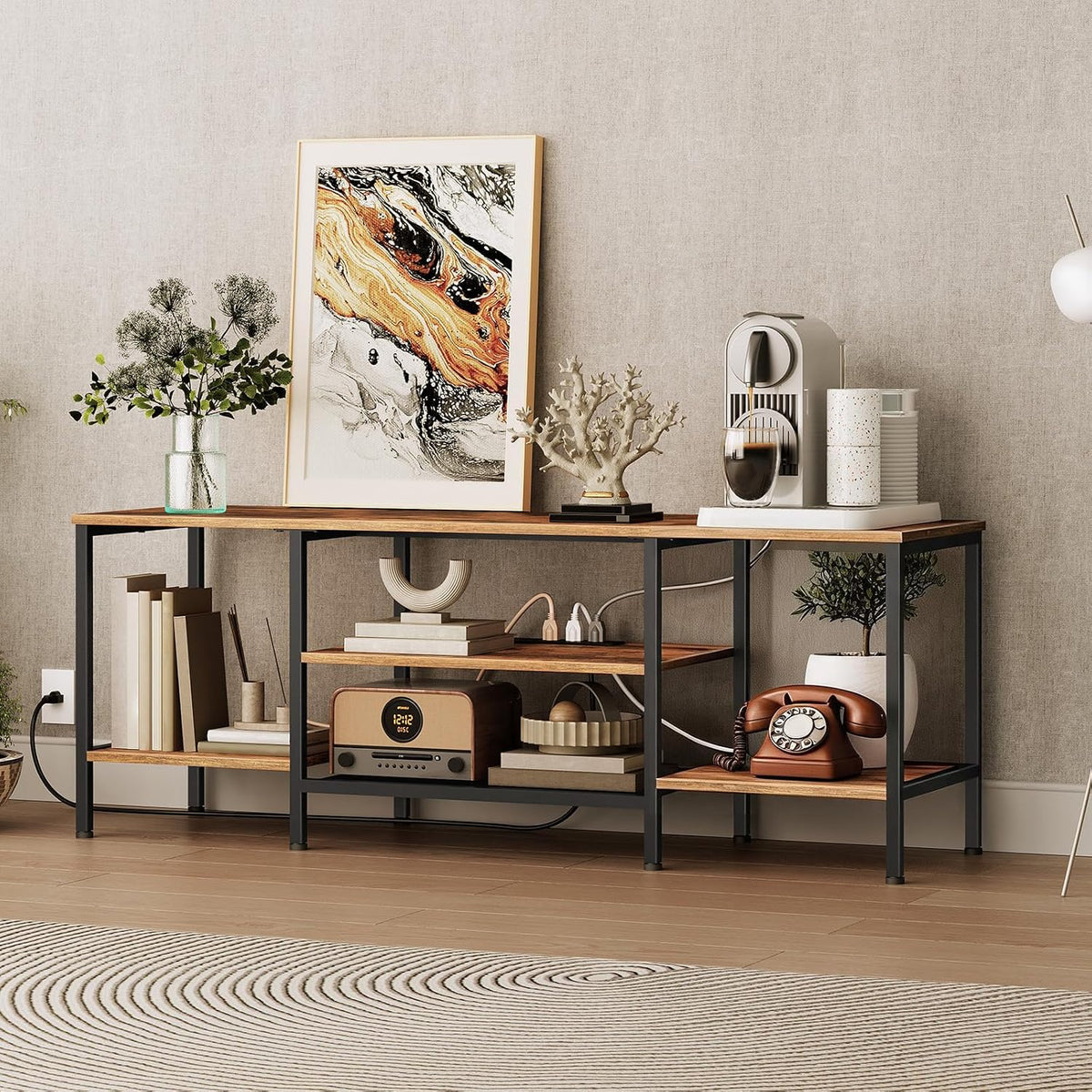 Rustic Power Outlet Industrial TV Console