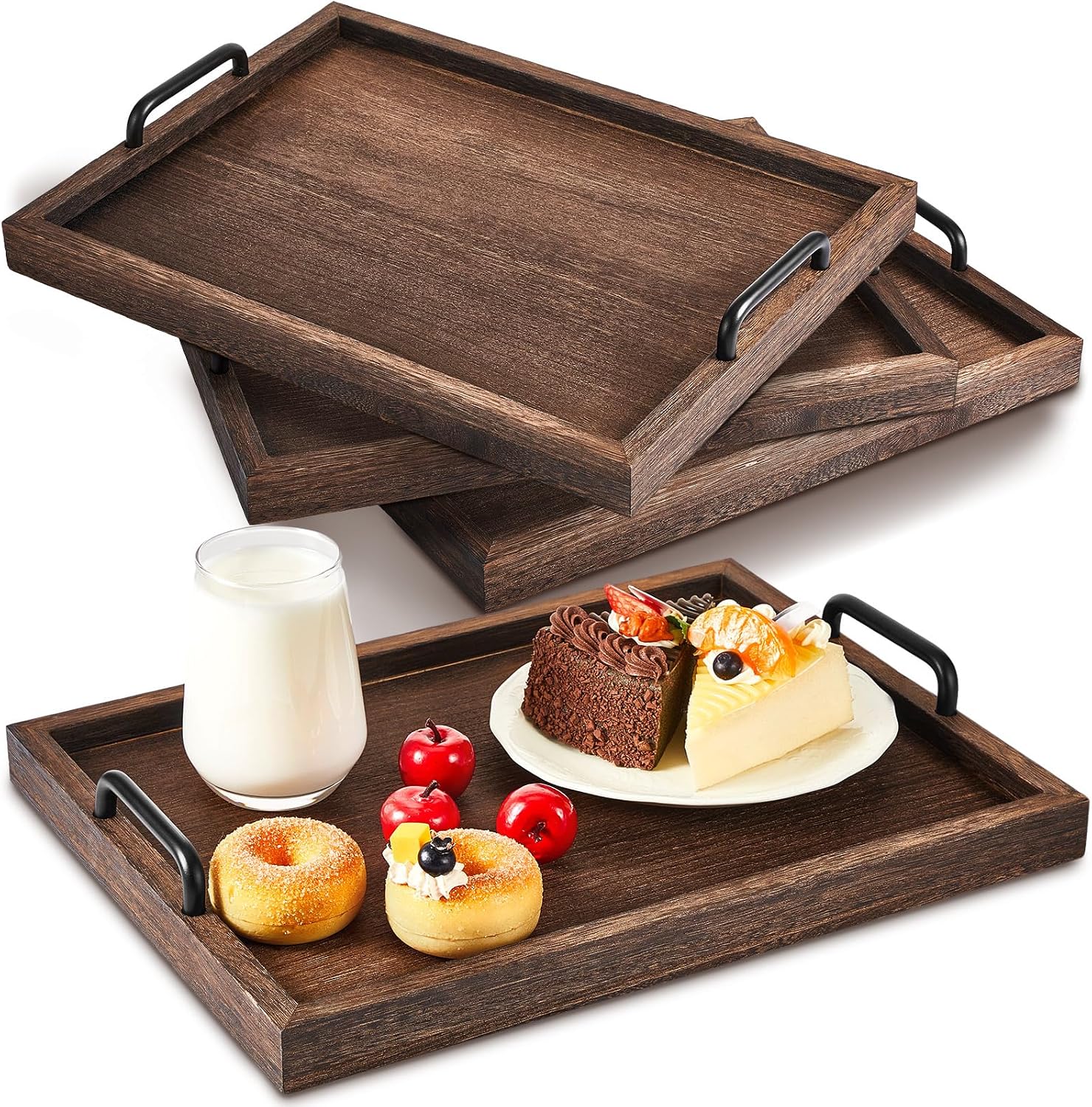 Rustic Brown Handle Wooden Serving Trays