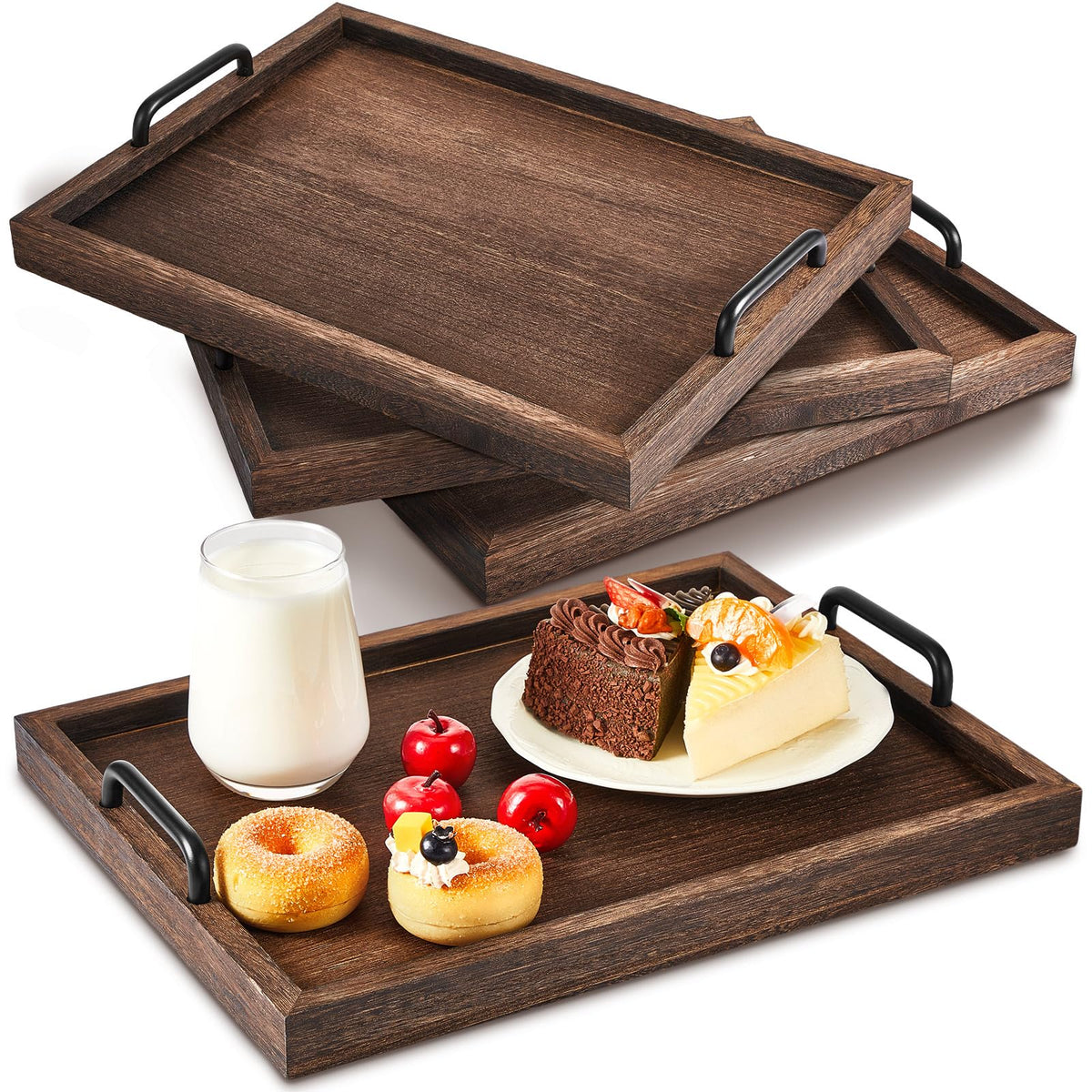 Rustic Brown Handle Wooden Serving Trays