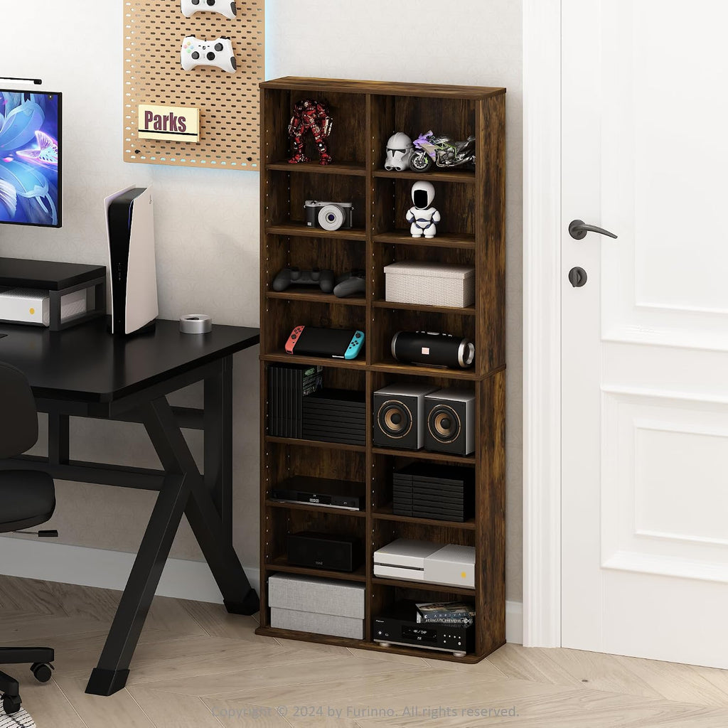 Amber Pine Wide Multi-Shelf Media Rack