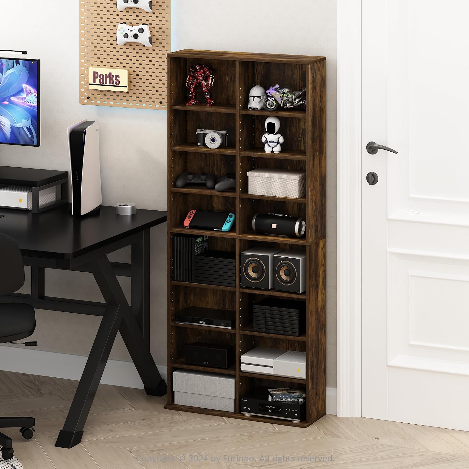 Amber Pine Wide Multi-Shelf Media Rack
