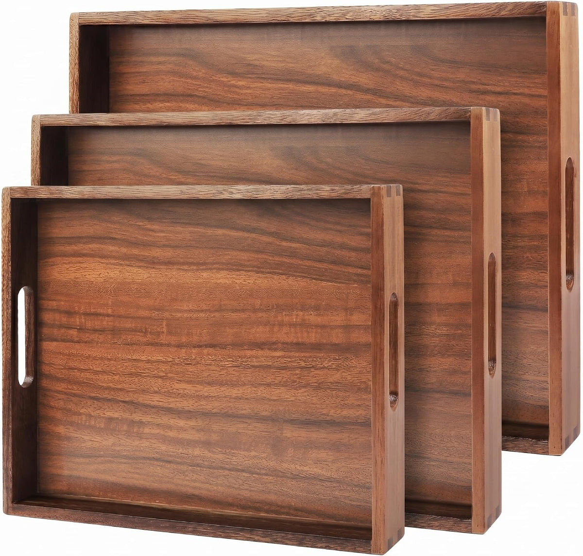 Stackable Acacia Wood Decor Serving Trays