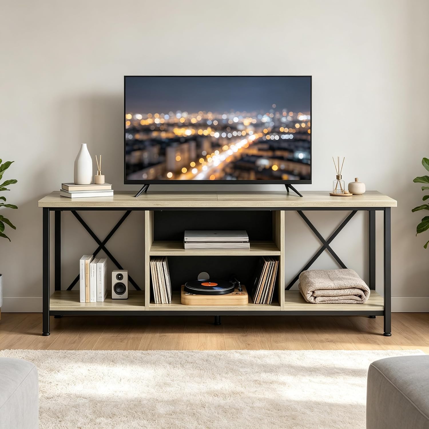 Grey Adjustable Industrial Media TV Stand