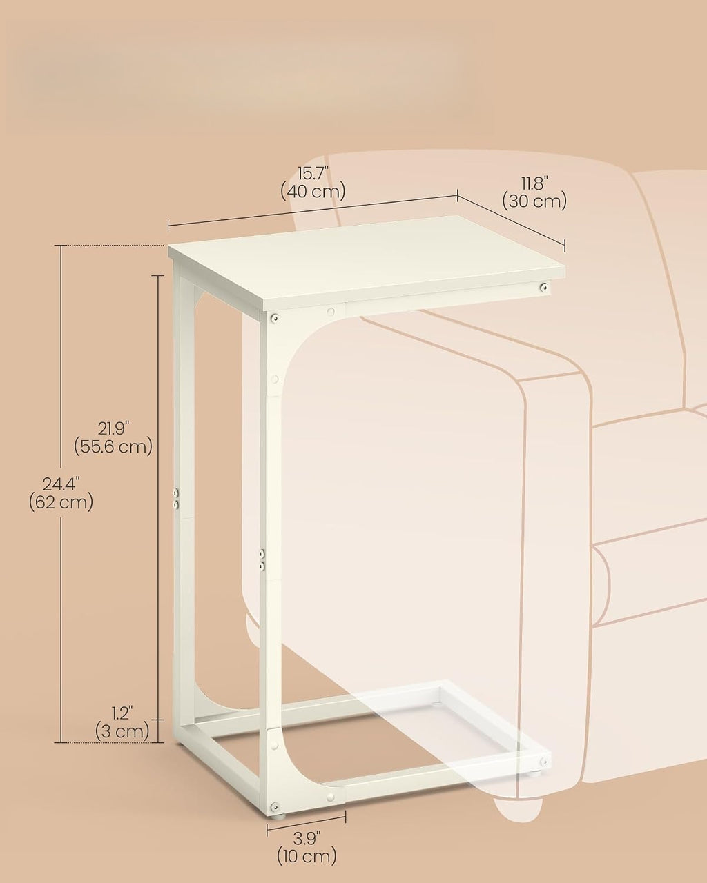 Cream White C-Shaped Sofa Side Table