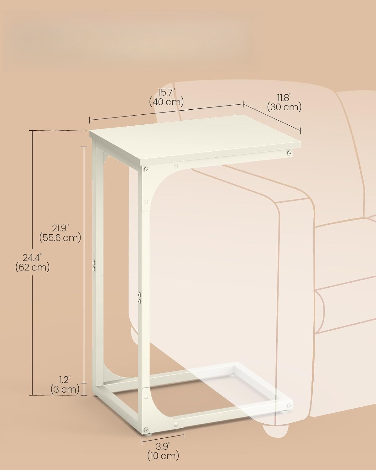 Cream White C-Shaped Sofa Side Table