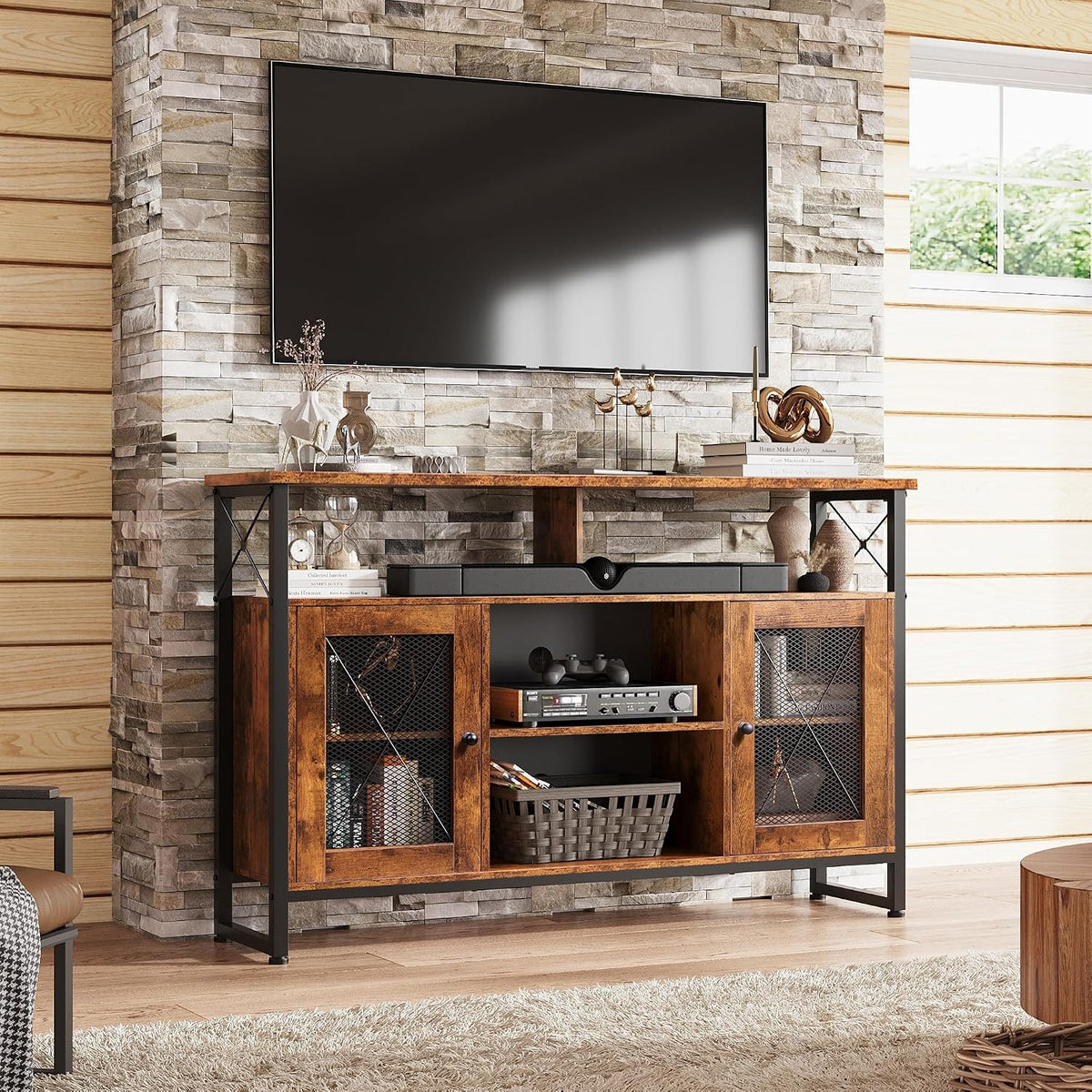 Rustic Brown Farmhouse Tall TV Console
