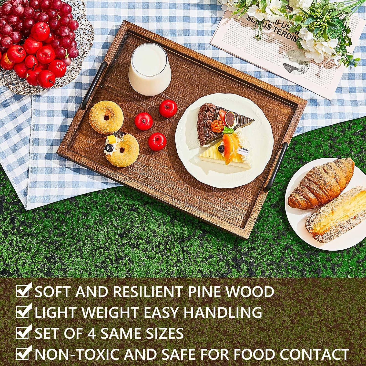 Rustic Brown Handle Wooden Serving Trays