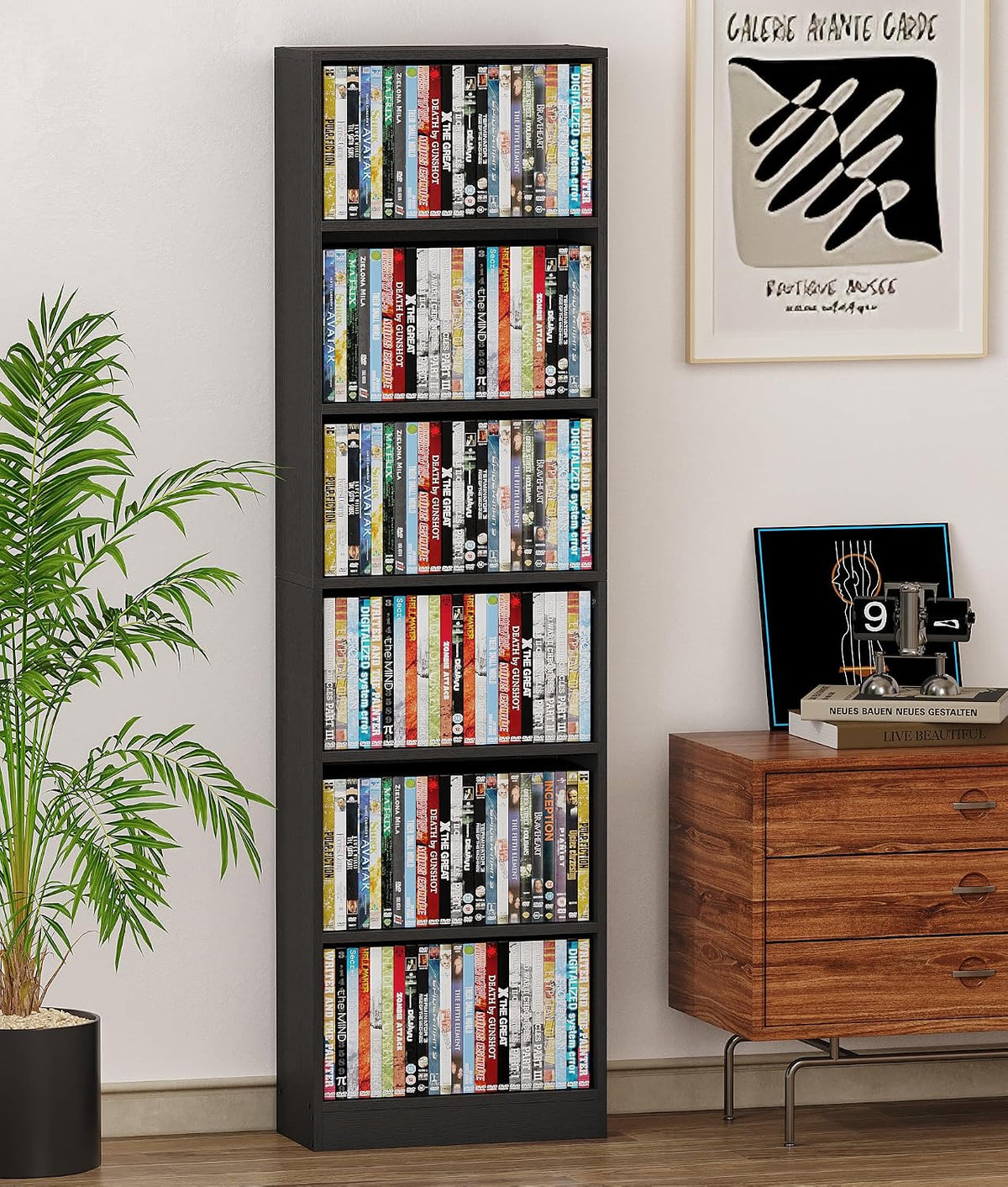 Black Adjustable 6-Tier DVD Media Shelf
