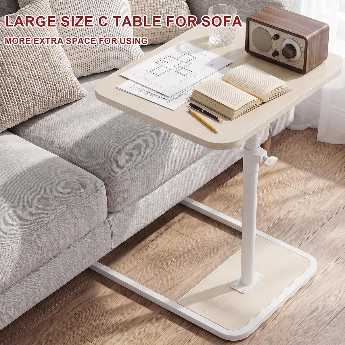 Natural Adjustable Rotatable C-Side Table