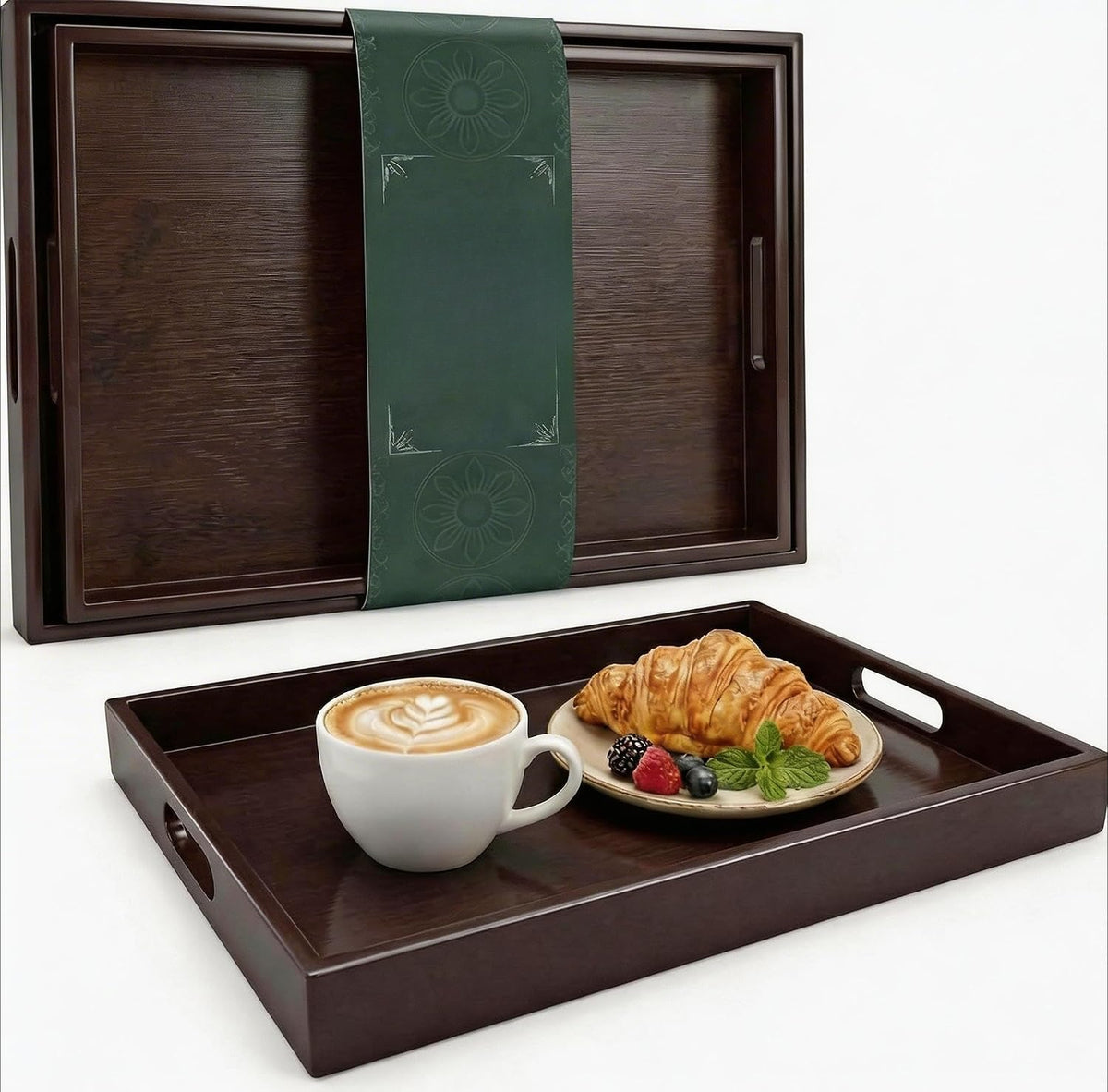 Dark Bamboo Nesting Handle Serving Trays